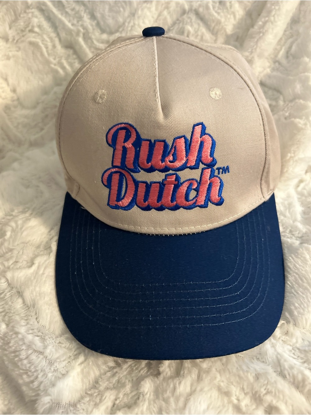 Dutch Bros Rush Dutch Two-Tone Logo Cap in Cream and Navy